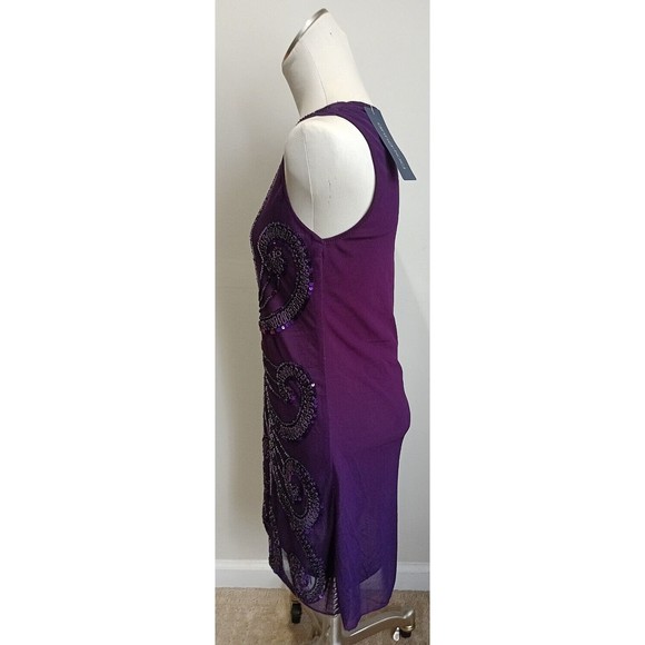Anna-Kaci  Womens Sleeveless Floral Embroidery Beaded Sequin Mini Dress Purple - Picture 4 of 11
